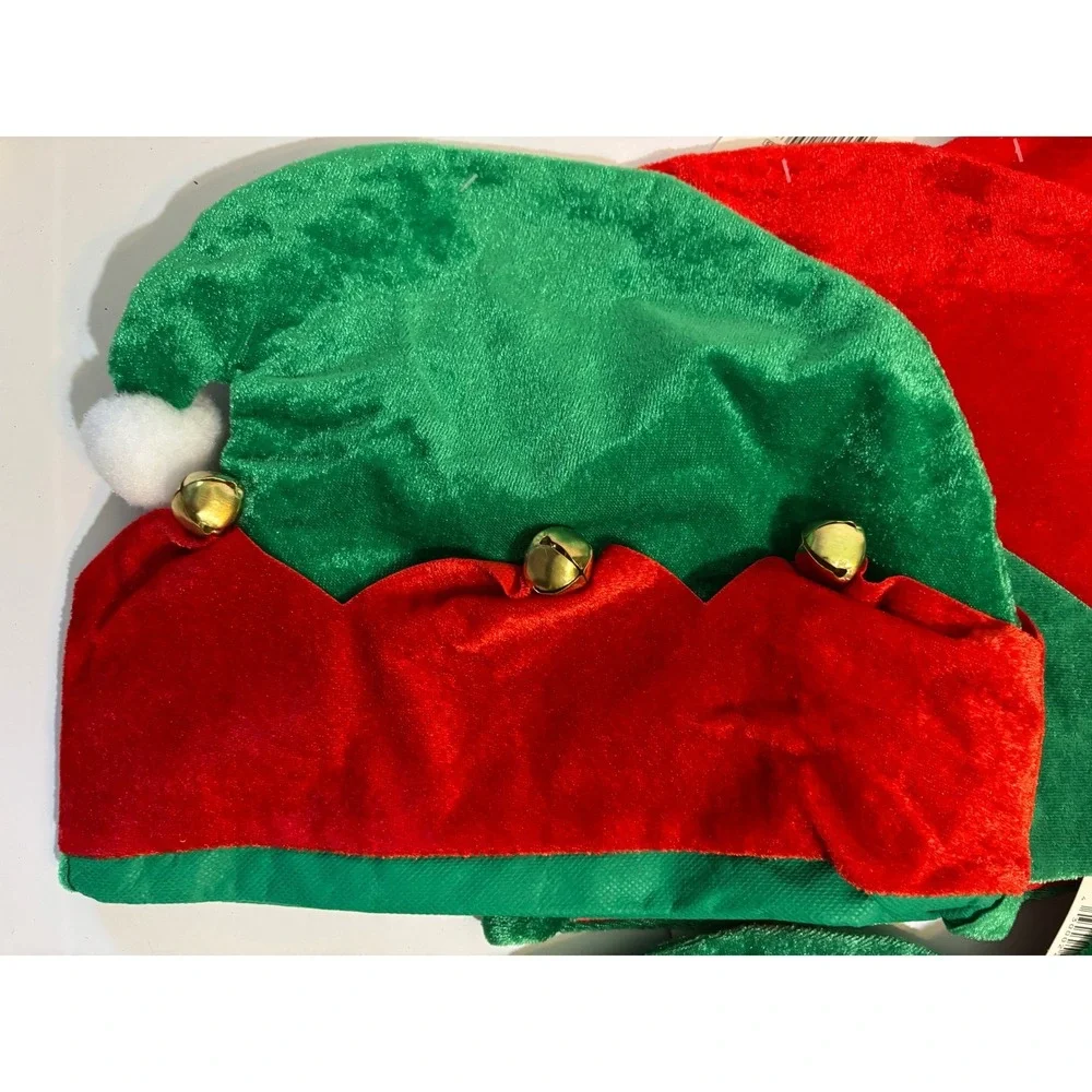 10 Pack Christmas Elf Hats Red Green Velvet Jingle Bells Holiday Party Lot NWT